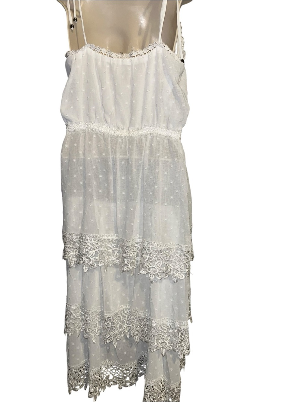 🌸POL L White Lace-Tiered Spaghetti Strap Dress P002 - Picture 3 of 5
